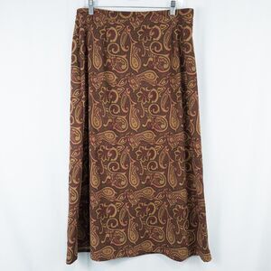 Vintage Studio Works Paisley Moleskin Midi Skirt Size Large Brown Boho Western